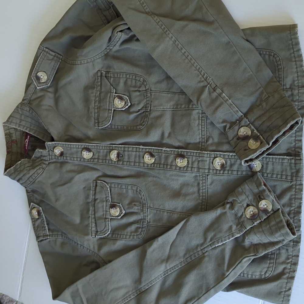 Vintage Jordache Distressed Army Green Button up Utility Moto Jacket Large - Picture 3 of 7